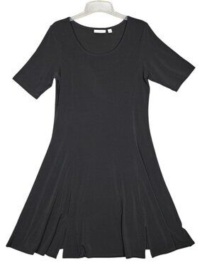 Susan Graver A-Line Dress Black Short Sleeve Stretch Knee Length Scoop Neck Sz S